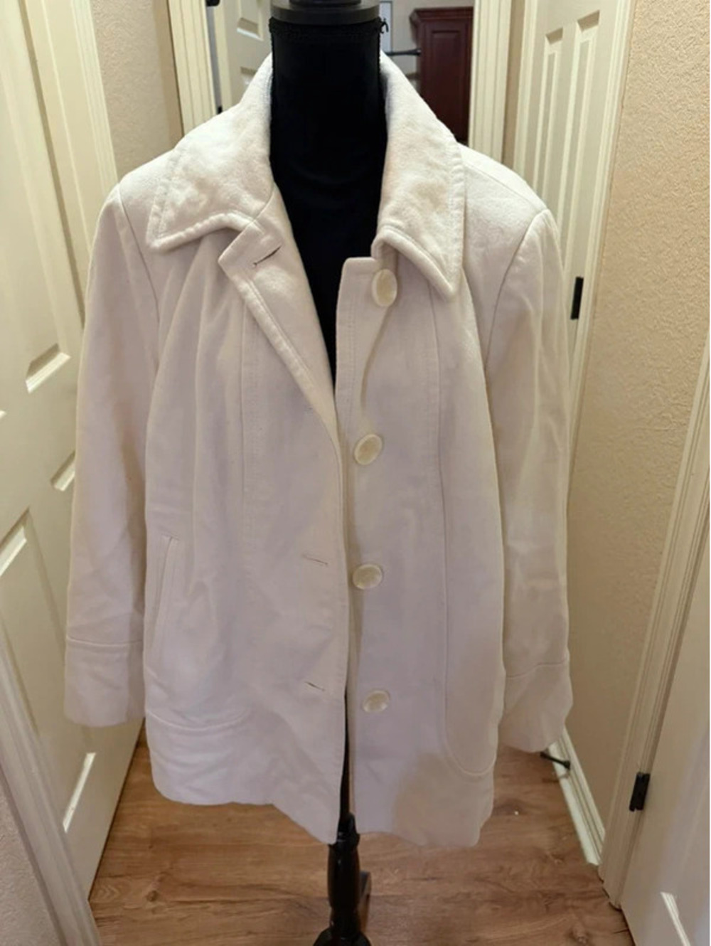 Anne Klein Women’s 3X Ivory Wool Blend Coat Plus Size Button Front
